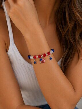 Superstar Accessories Patriotic Red White Blue Beaded Bracelet